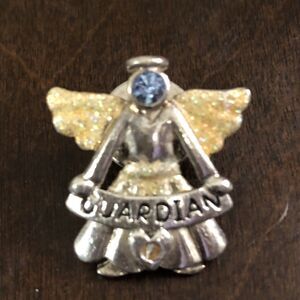 Vintage Signed KC Rhinestone Guardian Angel Pin